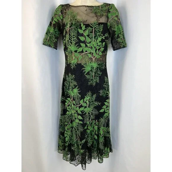 NEW Tadashi Shoji Dakar Green Lace Midi Dress $498